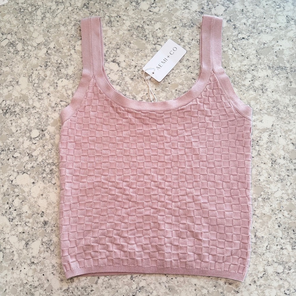 AEMI + CO Pink Checkered Knit Sweater Tank Top NWT Small coquette y2k - Picture 6 of 6
